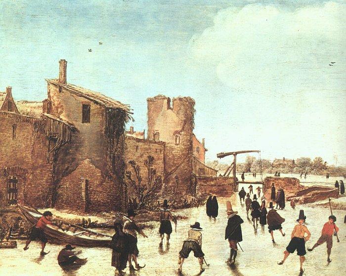 Esaias Van de Velde Skaters on the Moat by the Walls oil painting image